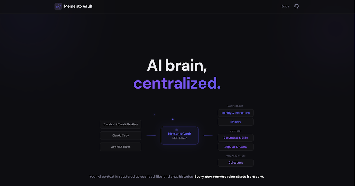Show HN: MementoVault – Self-hosted AI context manager served via MCP